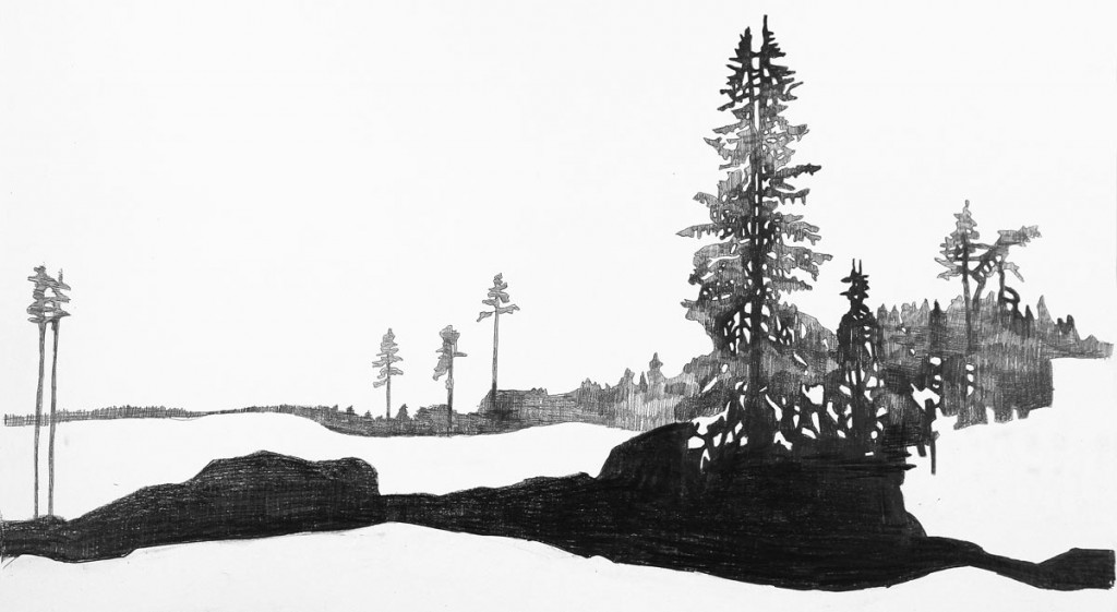 Teckning av kalhygge i Bohuslän